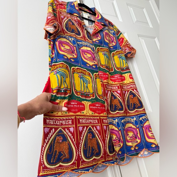 Farm Rio Graphic Scalloped Mini Shirt Dress, Size L - Picture 9 of 14